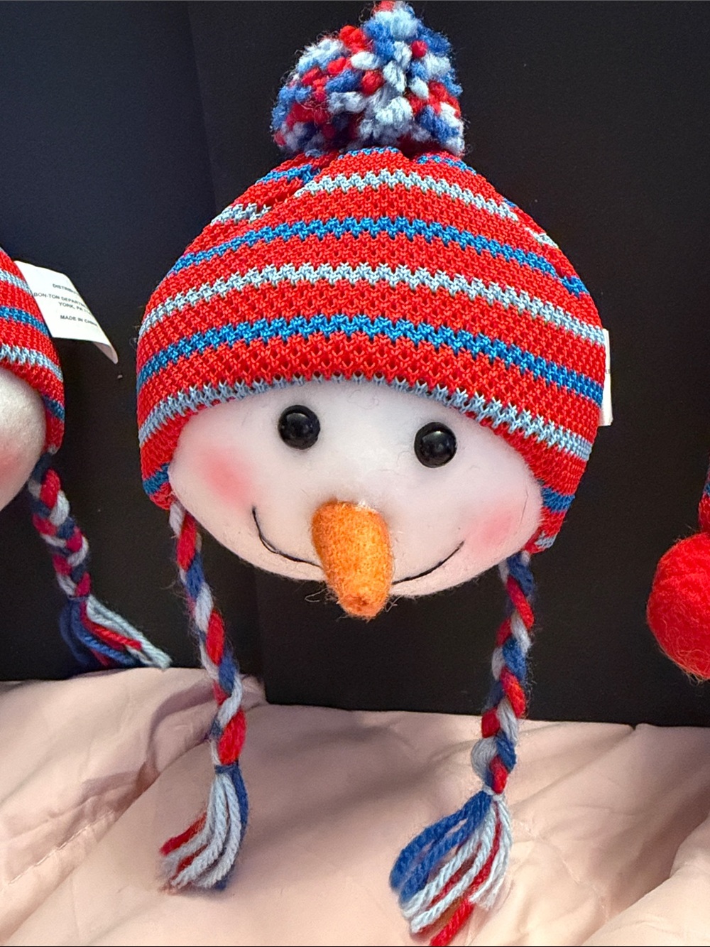 Set of 4 Red & Blue Striped Snowman Plush Ornaments and 2 Magnetic Memo pads!